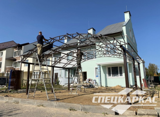 Усиленный навес из поликарбоната для двух автомобилей №88 - фото 1835